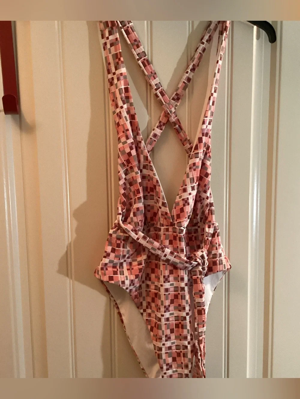 l*space Pink Multi Square-Print One-Piece Swimsuit multi ways to wear NWT LARGE
